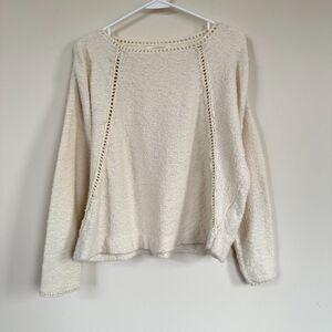 Anthropologie Valeria Textured Sweater Pullover Ladder Lace Cream Ivory Women